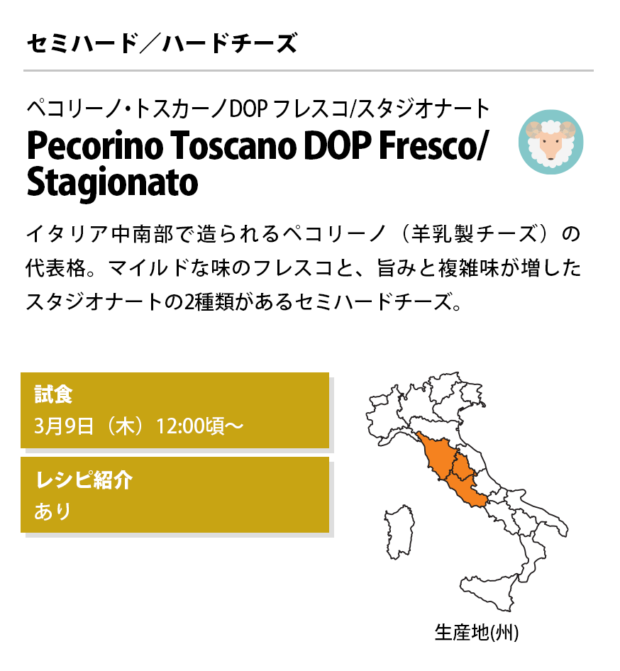 Pecorino Toscano DOP Fresco/Stagionato ペコリーノ・トスカーノDOP フレスコ/スタジオナート