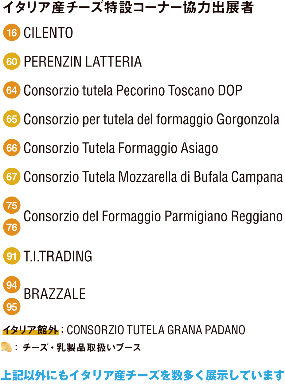 イタリア産チーズ特設コーナー協力出店者